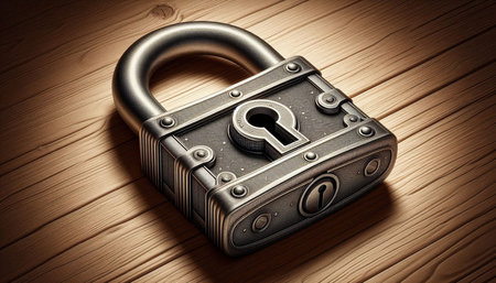 Padlock on a wooden background. 3d rendering, 3d illustration.