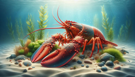 Lobster in the sea. 3D render. Underwater.の写真素材