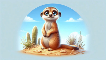 Meerkat in the desert. Cute cartoon character. Vector illustration.の写真素材