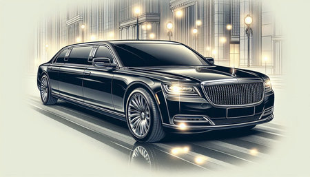 Vector illustration of a luxury black limousine in the city.