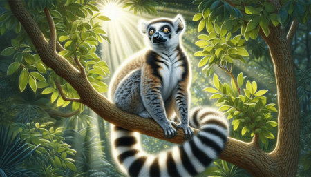 Ring-tailed lemur in the jungle. 3D illustration.