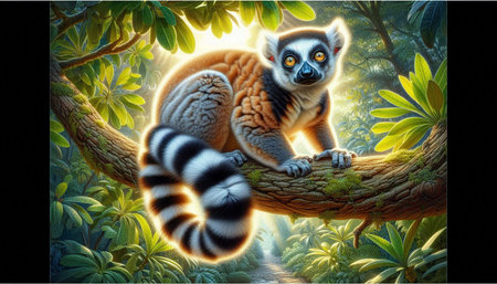 Lemur sitting on a branch in the jungle. 3d illustration