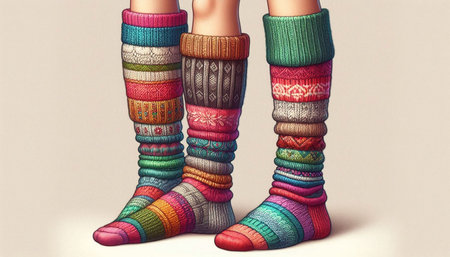 Colorful socks on the legs of a girl. 3d illustrationの写真素材
