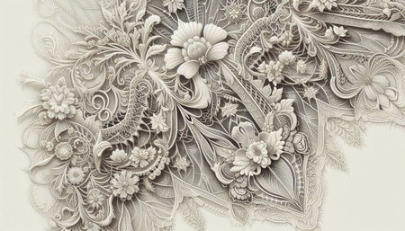 Vintage floral background with embossed pattern on fabric, Thailand.
