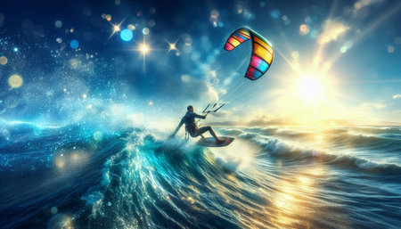 Kitesurfer on the ocean. 3d render illustration.