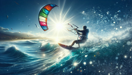 Kite surfing concept. Mixed media. Mixed media. Mixed mediaの写真素材