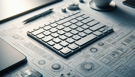 Close-up of keyboard and mouse on digital tablet. 3D rendering