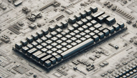 Close-up of a computer keyboard on a printed circuit board.