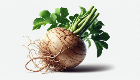 Fresh turnip with roots isolated on white background. 3d illustration