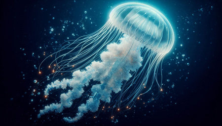 Jellyfish floating in the ocean. 3d rendering - illustrationの写真素材