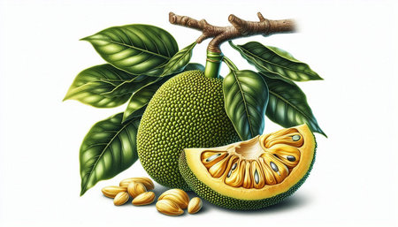 Jackfruit on white background. Vector illustration of a tropical fruit.