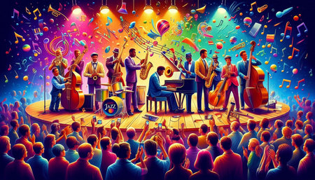 Musical group of people in a concert. Concert background. Music concept.