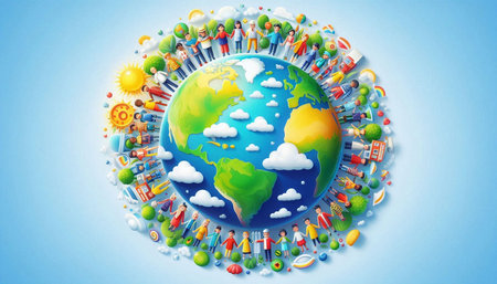 Earth planet with many people around. Elements of this image are furnished by NASAの写真素材