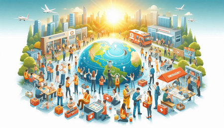 People traveling around the world around the world, 3d isometric vector illustration