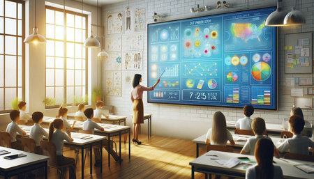 Businesswoman presenting statistics on whiteboard in meeting room. Presentation concept. 3D...