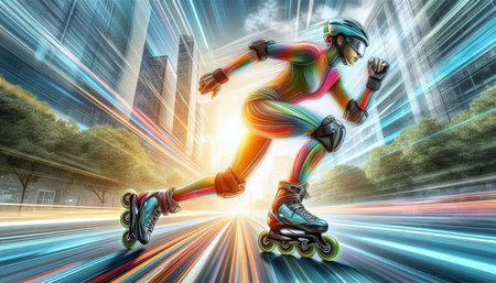 roller skates on the road with motion blur to create vision of speedの写真素材