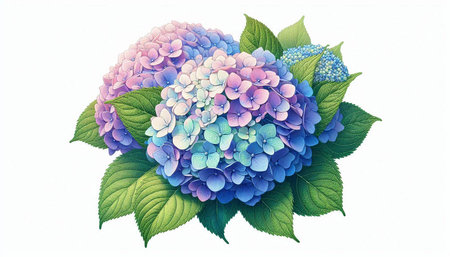 Hydrangea flowers isolated on white background. Watercolor illustration.