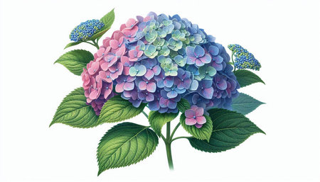 Hydrangea flower isolated on white background. Watercolor illustration.の写真素材