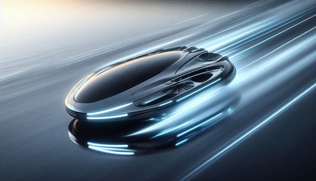 Computer mouse with abstract light trails on black background. 3D renderingの写真素材