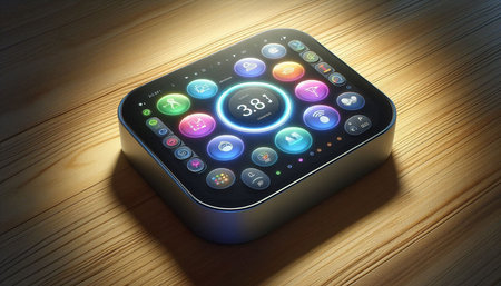 Smart watch with application icons on the screen. 3D rendering.