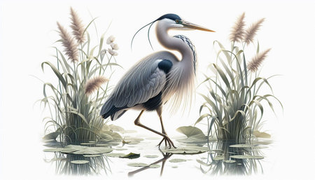 Grey heron (Ardea cinerea) in the reedsの写真素材