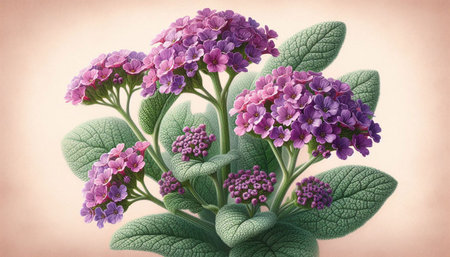 Bouquet of purple hydrangea flowers with green leaves