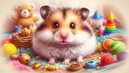 Cute hamster with easter decoration, vintage style, tonedの写真素材