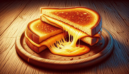 Slice of bread on a wooden plate. 3D illustration.