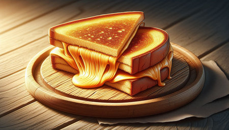 Slice of toast bread with butter on wooden board. 3d illustrationの写真素材