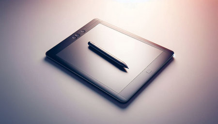 Tablet computer with pen on white background. Toned image.