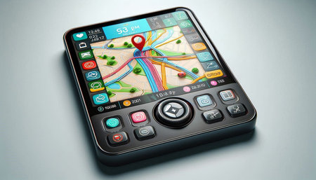 Modern mobile phone with map on the screen. 3d illustration.
