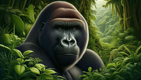 Gorilla in the jungle - 3D render. Clip artの写真素材