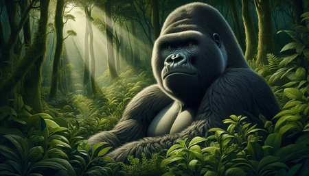 Gorilla in the rainforest. 3D render illustration.の写真素材