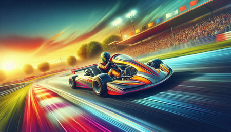 Fantastic fast car racing on the race track at night.