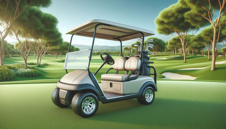 Golf cart on the golf course. 3d render illustration.の写真素材