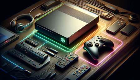 Close up view of gaming equipment. 3d rendering toned image