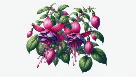 Fuchsia flowers isolated on white background. Watercolor illustration.