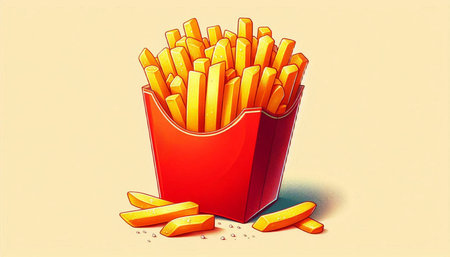 Illustration of French fries in a red box. Vector illustration.