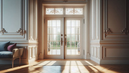 Luxury classic interior of room with window. 3D render