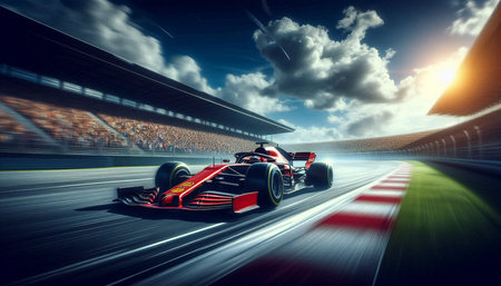 Racing car on the track. 3D render. Clip.