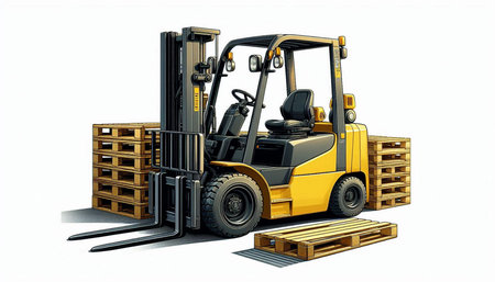 Forklift truck with pallets on a white background. 3d rendering