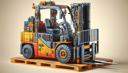Forklift truck on a wooden pallet. 3d rendering