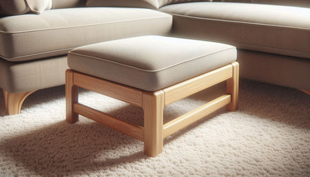 Comfortable soft sofa and coffee table in living room, closeupの写真素材