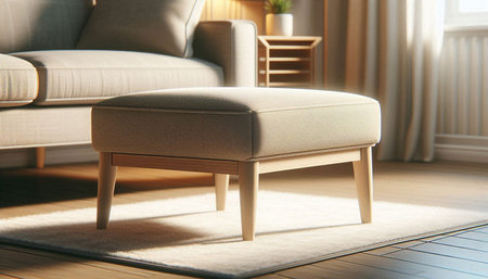 Modern living room interior with beige sofa and wooden coffee table. 3d renderの写真素材