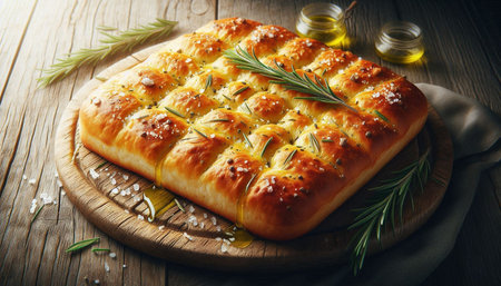 Baked pie with cheese and rosemary on a wooden background. toning. selective focus