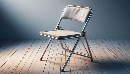 3d rendering of a metal chair on a wooden floor in a room