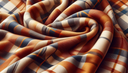 Texture, background, pattern. The fabric is checkered. Scottish tartan. The colors of the fabric are clearly visible.の写真素材