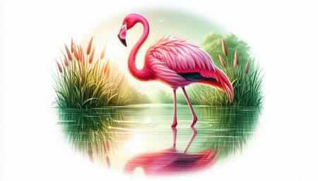Flamingo in the pond. Illustration for your design.の写真素材