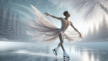 Figure skating woman in white dress on ice. Winter sport concept.の写真素材