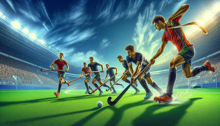 Soccer players in action at the stadium. 3D rendering.の写真素材